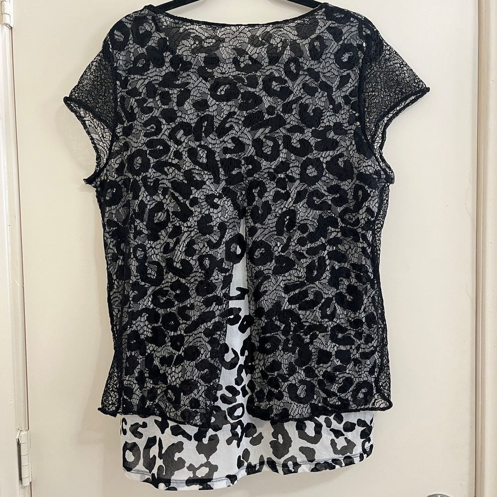 Chicos Leopard Lace Overlay Layered Top 3 L/XL Black Y2K Indie Sleaze Retro Edgy